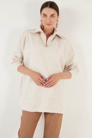 Lela Yarım Fermuarlı Oversize Triko Bayan Kazak 4616079 Krem