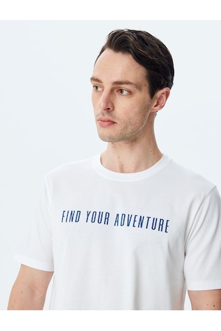 Koton Bisiklet Yaka Regular Fit Pamuklu Kısa Kollu Slogan Baskılı Tişört Beyaz 5sam10087hk Beyaz