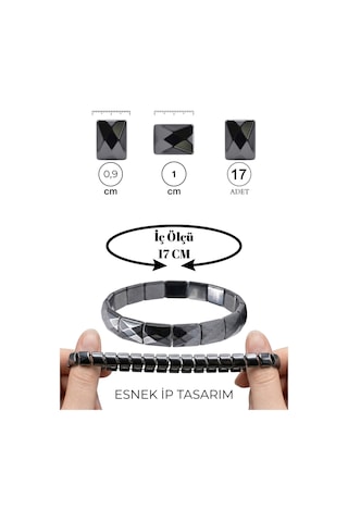 Hematit Doğaltaş Bileklik, Özel Seri ,metalik Gri, İç Ölçü 17cm, Faset