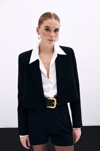 Sateen Kısa Krep Ceket - Siyah