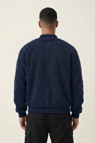 Genius Store Erkek Mont Peluş İçi Astarlı Oversize Geniş Kalıp Sherpa Kuzu Kumaş Spor Mont Lacivert