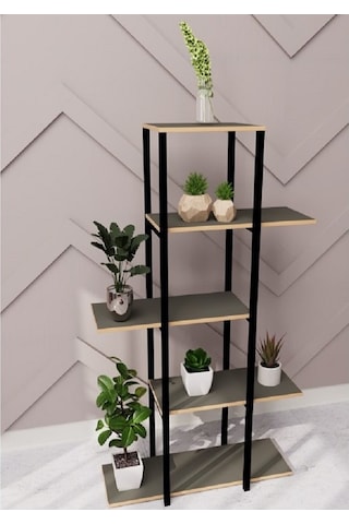 Dekoratif 5 Raflı Metal Çiçeklik Saksı Standı Saksılık Füme 1350