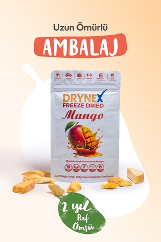 Drynex Freeze Dried Mango Dondurularak Kurutulmuş Çıtır Atıştırmalık Egzotik Meyve Cipsi Şekersiz Vegan 20 G