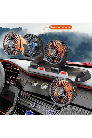 Pazly 3 Başlık Usb/12v/24v Çoklu Şarj Sessiz Taşınabilir Araba Fanı Klima Alternatifi Siyah