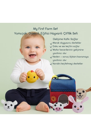 Momely My First  Farm Set Bebek Peluş Çiftlik Evi Ve Hayvan Oyuncakları, Yıkanabilir Duyusal Set +6ay