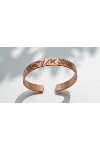 Bakır Elyapımı Lale Desenli Bileklik , İçi Dua Desenli Bileklik