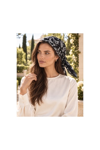 Tarzını Seç Siyah Gece Bahçesi Desenli Dantel Oya Kesim Fular / Bandana 70 X 70 Cm