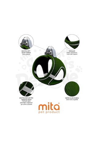 Mita Air Mesh Kedi Köpek Göğüs Tasması Çift Reflektörlü, Terletmeyen Benetton