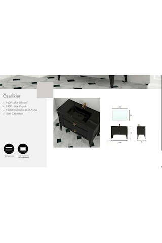 Evros Olivia 100 Cm Banyo Dolabı Siyah