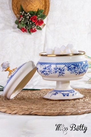 Miss Betty Vintage Blue Life Ayaklı 18 Cm Emaye Şekerlik