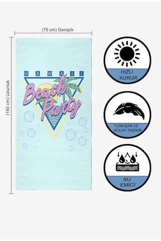 BEACH PARTY Dijital Baskılı 75x150 Cm Plaj Havlusu Açık Mavi