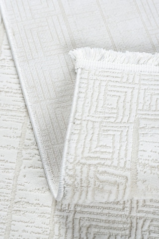 Grid Motifli Geometri Modern Tasarımlı Pamuk Tabanlı Salon - Oturma Odası Krem Renk Halı Krem