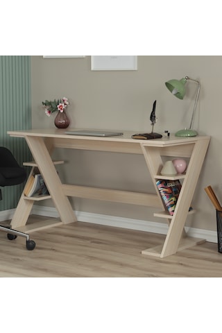 Pasific Home Lungo Raflı Çalışma Masası, Ofis Masası, 60X140 Cm, Meşe