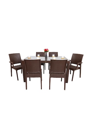Depootoptan Mandella Elit Rattan 90 x 150 CM 2 Elit Koltuk 4 Elit Sandalye Camlı M (397462694)