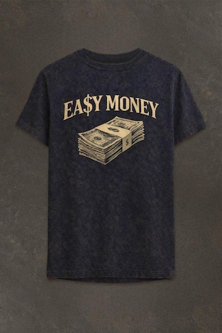 Technomonkey Lacivert Yıkamalı Retro Erkek Easy Money Baskılı Tişört