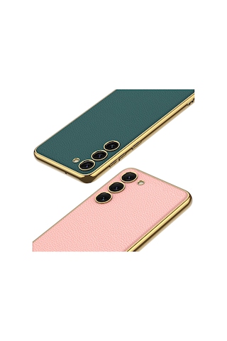 Galaxy S23 Uyumlu Deri Görünümlü Kenarları Elektroplating Kaplama Fizyon Kıl Koyu Yeşil Koyu Yeşil