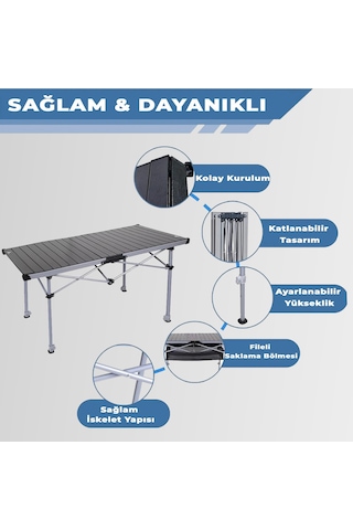 Funky Chaırs Hercules Katlanabilir Alümiyum Kamp Masası 128x55x80 Cm Siyah