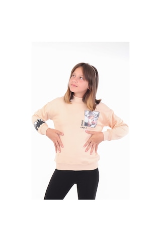 Toontoy Kız Çocuk Baskılı Nakışlı Sweatshirt Bej