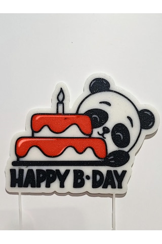 Panda Temalı Doğum Günü Pasta Süsü Happy B-day Yazılı 3d Baskı