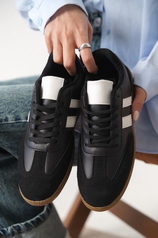 Daxtors Garantili Agnus Günlük Ortopedik Kadın Sneaker Spor Ayakkabı Siyah-beyaz