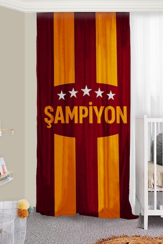 Taraftar Sarı Kırmızı Çift Kanatlı Fon Perde