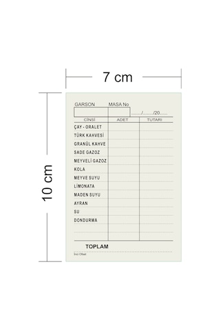 Kafe  Çay Kahve  Adisyon Sipariş Fişi  A7 Tek Nüsha  500 Cilt
