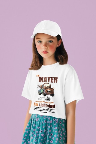 Sevbano Im Mater Arabalar Çizgi Film Baskılı Unisex Şimşek Mcqueen Çocuk Beyaz