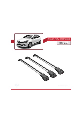 Renault Clio Sport Tourer 2013-2020 Arası İle Uyumlu Ace-1 Ara Atkı Tavan Barı Gri 3 Adet Bar