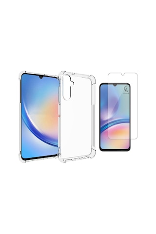 Samsung Galaxy A05s Uyumlu Köşe Dolgulu Anti Shock Telefon Kılıfı Ve Kırılmaz Cam Ekran Koruyucu