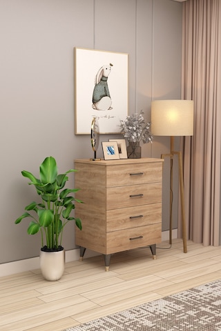 Asra Trend 4 Çekmeceli Şifonyer ŞF-01 %100 MDF Modern Yatak Odası Dolabı Sonoma