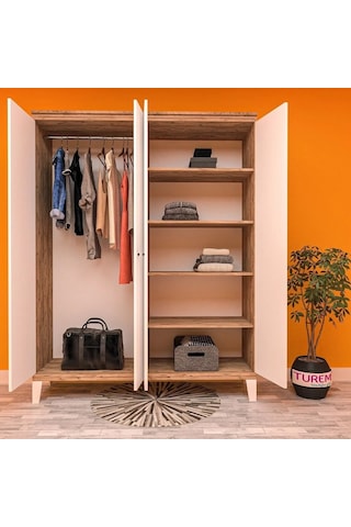 Ekru 4 Kapılı Gardırop Mdf Sis Gri