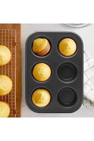 İbico İ22-375 Metal Muffin Ve Kek Kalıbı 6 Gözlü - Siyah Düz Çok Renkli