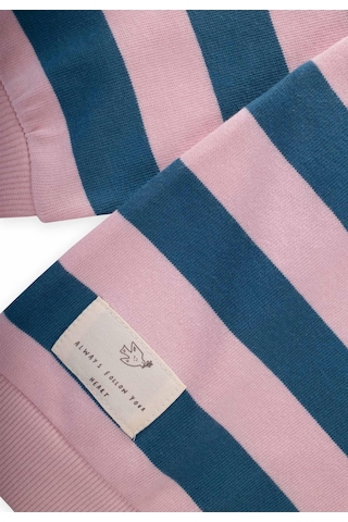 Cigit Çizgili Triko Sweatshırt 2-12 Yaş Mavi Pudra Mavi