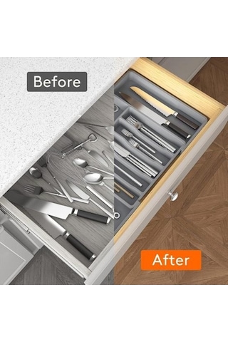 Pazly Genişletilebilir Gri Çatal Bıçak Takımı Kutusu Çekmece Düzenleyici Gri