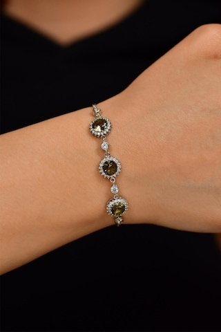 Zultanit Taşlı Rodyum Yuvarlak Üç Sıra Anturaj Gümüş Bileklik