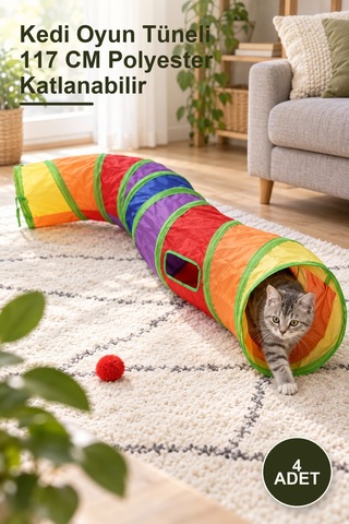 4 Adet Kedi Oyun Tüneli 117 Cm Polyester Katlanabilir