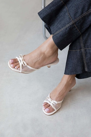 Wolk Shoes Tilda Kadın Topuklu Saten Fileli Sandalet Siyah Bej