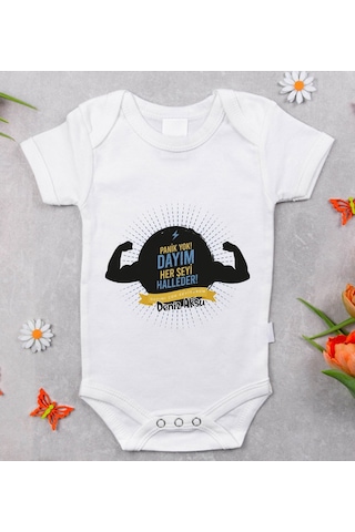 Bitmeyenkartus Bk Kids Isimli Dayım Her Şeyi Halleder Tasarımlı Bebek Body Zıbın Beyaz