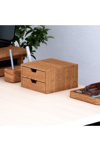 Desna İki Katlı İki Çekmeceli Dolap - Kiraz 18 Cm Uzunluk X 19 Cm Derinlik X 10.8 Cm Woodsaka Doğal Ahşap