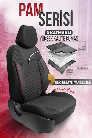 Pam Serisi Oto Koltuk Kılıfı Siyah-kırmızı