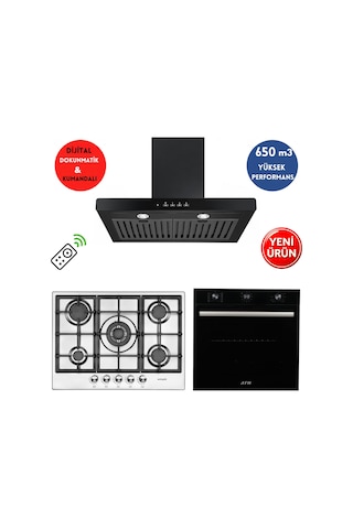 Eminçelik Ve Afm Tech A16A 22380 WOK - FM7600 - FM3500 Ankastre Set Siyah - Inox