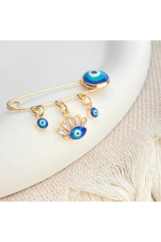 Bebek İğnesi Nazarlık Göz Yaka İğnesi Gold