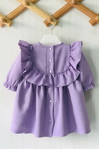 Fırfır Ve Kurdele Detaylı Lila Krep Tasarım Kız Çocuk Bebek Elbise 001