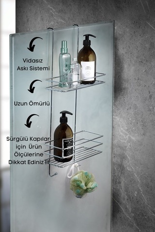 Dayanıklı Paslanmaz 2 Katlı Askılı Duş Rafı Sabunluk Şampuanlık Duşakabin Askısı Krom