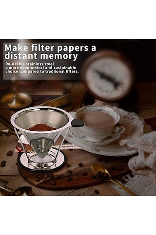 Takım Kahve Filtresi Yeniden Kullanılabilir Paslanmaz Çelik Kahve Filtresi Dökün Yavaş Damlama Tahliye Ve Bardak Tutucu İle Fırça