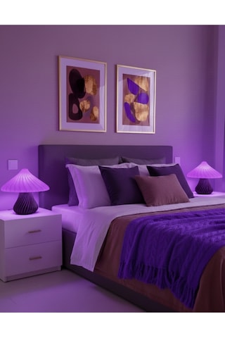 Sincara Home Mantar Abajur / Siyah Gövde 9 Renk Mor Şapka