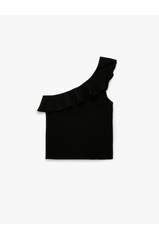 Koton Slim Fit Fırfırlı Kolsuz Fitilli Tek Omuz Bluz Siyah 6sak70011ek Siyah