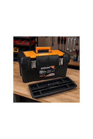 Super Bag 22'' Metal Kilitli Plastik Takım Çantası Organizer Bölmeli El Aleti Taşıma Çantası