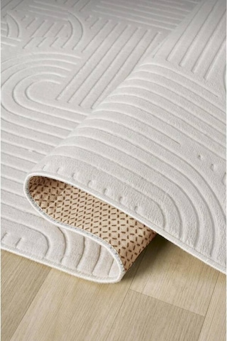 Krem Modern Desenli Kaymaz Tabanlı Rulo Yolluk Halı 3017n11