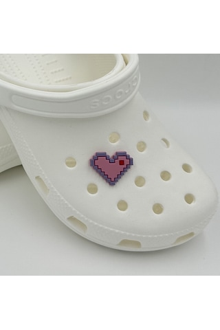 Crocs Terlik Süsü Ve Aksesuarı , Çanta Süsü Renkli Jibbitz Minecrft Kalp 03 Görselli Figür Aksesuarı Pembe-lila-kırmızı